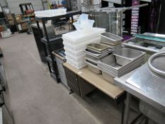 A mixed lot to include computer table & pedestal, plastic shelf unit, stainless steel canopy etc