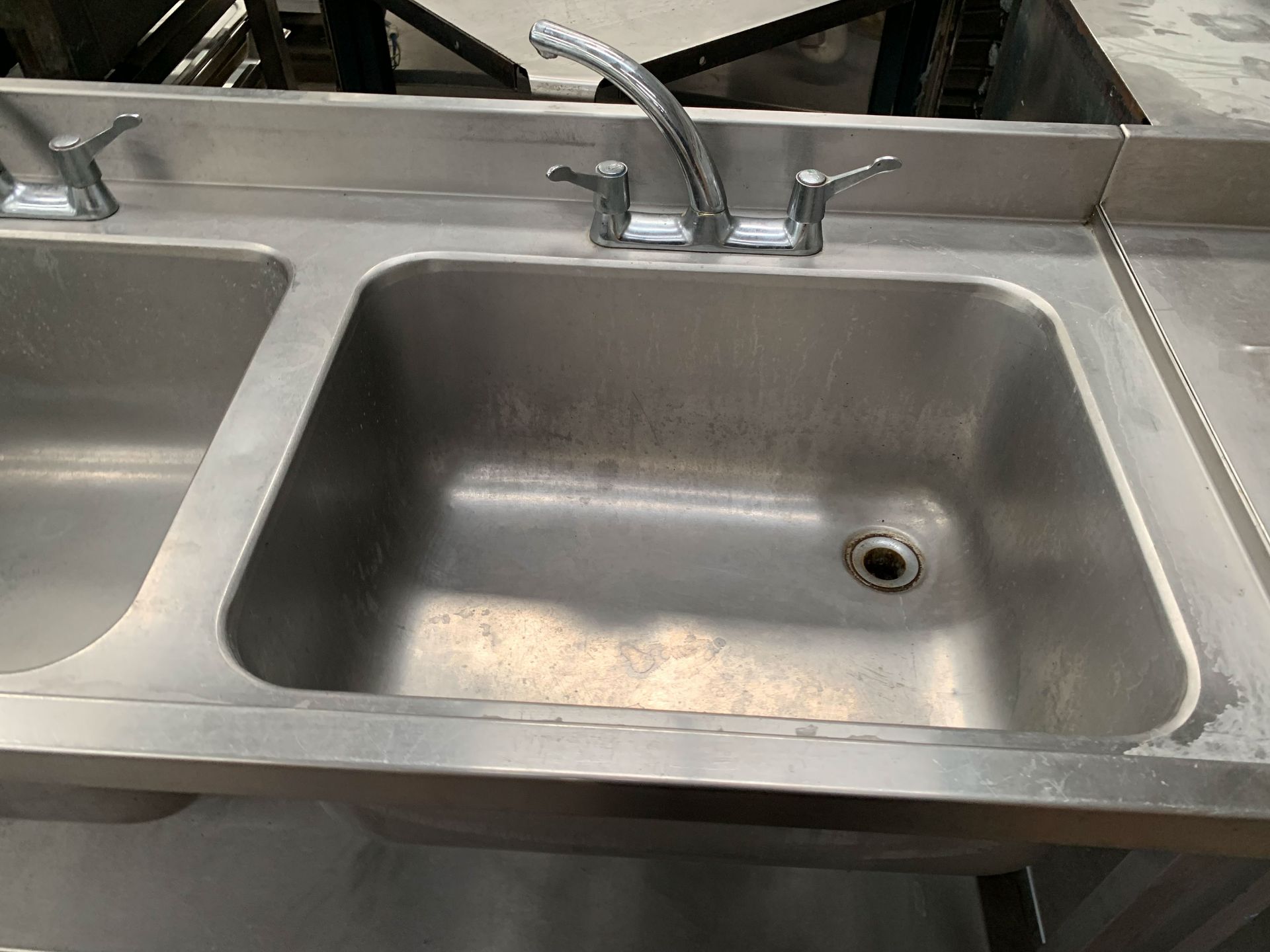 Large 2-tier Stainless Steel Double Sink Station with Splashback - Image 3 of 4