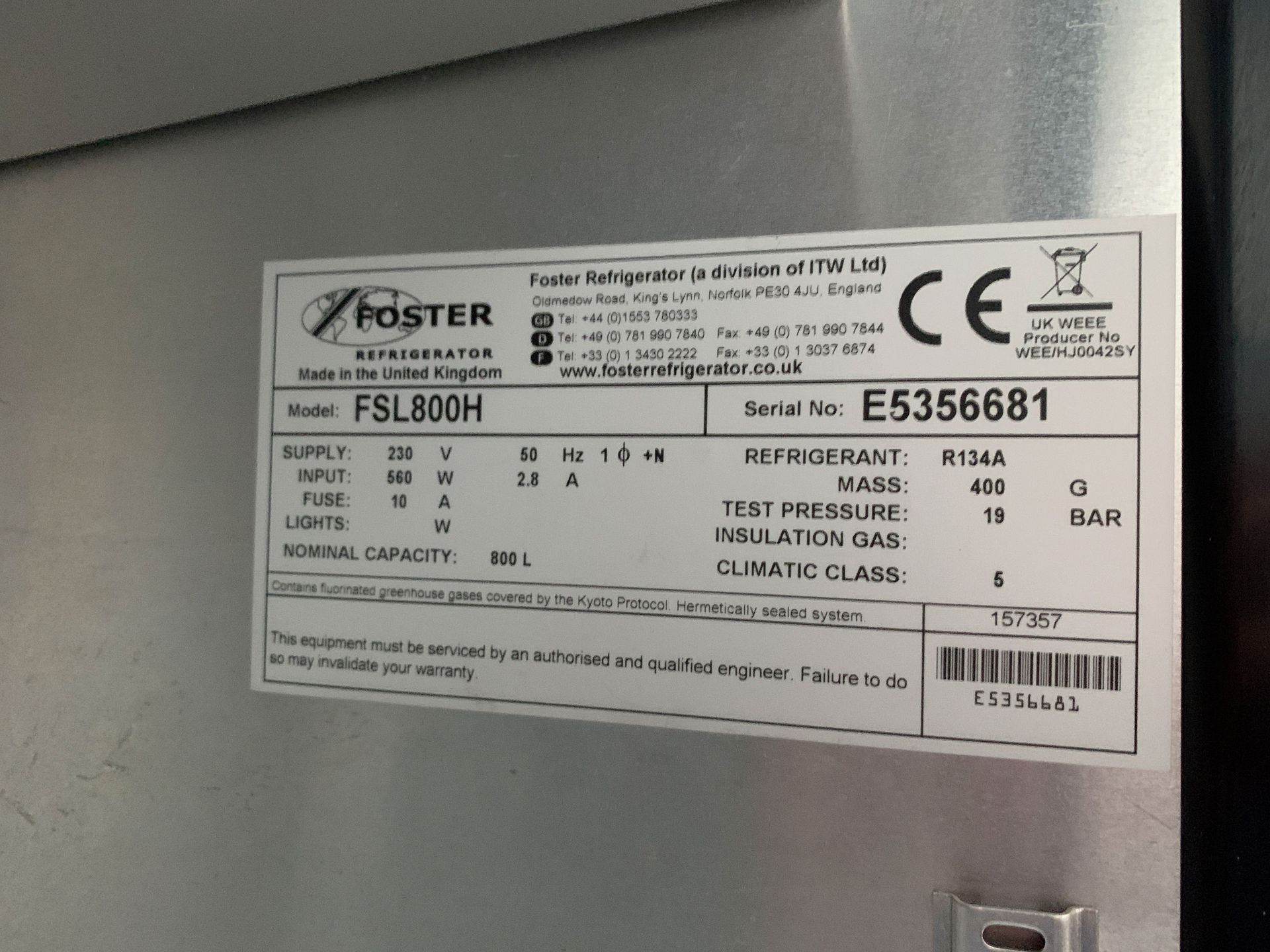Foster FSL800H Commercial 2-Door Refrigerator on Wheels - Image 3 of 4