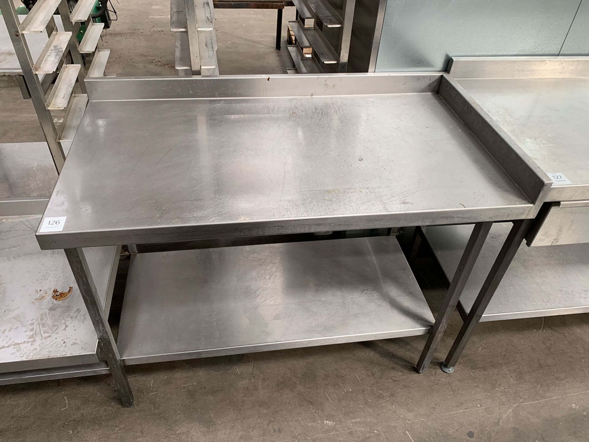 Bespoke 2-tier Stainless Steel Prep Table with Lower Side Table - all one unit with Splashback - Image 2 of 4