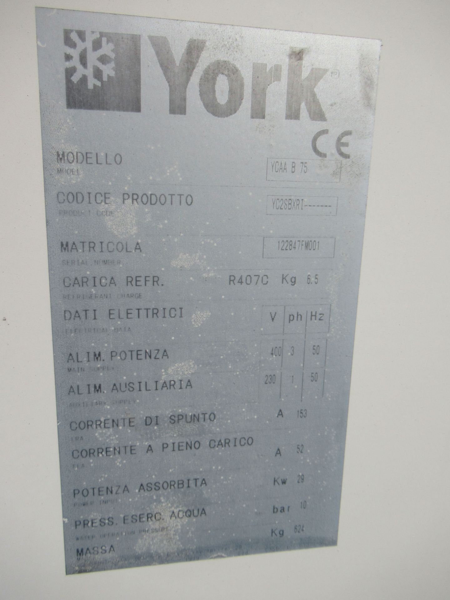 York YCAA B 75 water chiller, s/n 122847M001, 400V, 29kW, 10 bar - Image 4 of 6
