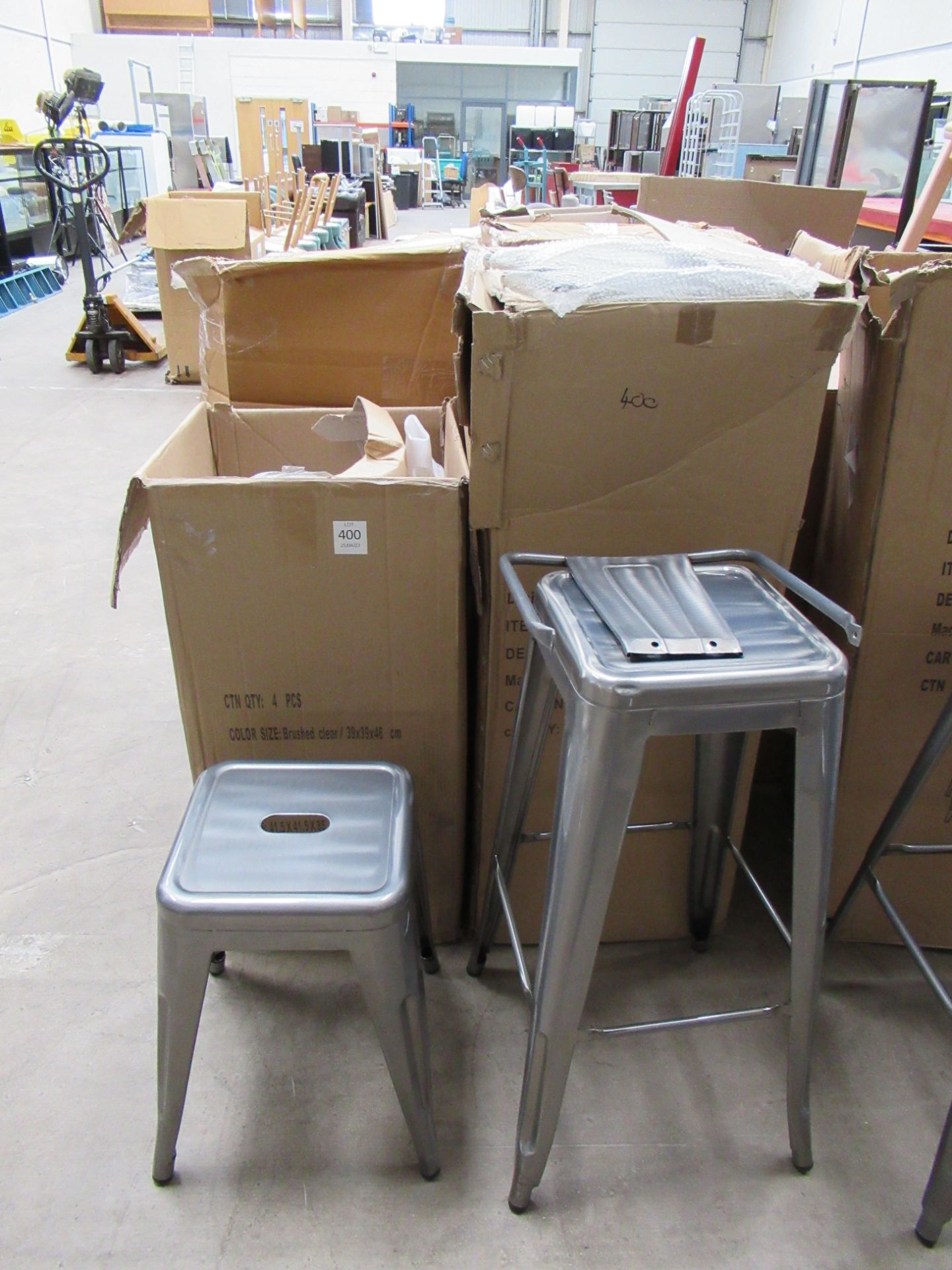 3x Brushed Clear Stools and 3x Brushed Clear Stools with Backs (no screws)