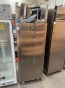 Foster Stainless Steel Commercial Single Door Mobile Refrigerator - damaged and locked