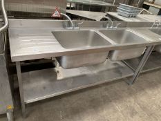 Large 2-tier Stainless Steel Double Sink Station with Splashback