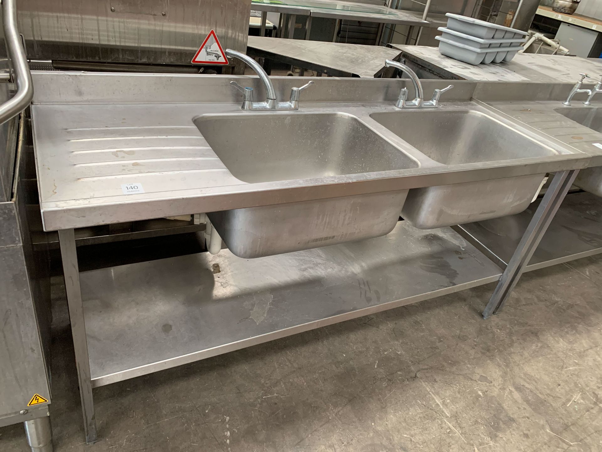 Large 2-tier Stainless Steel Double Sink Station with Splashback