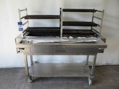 ClayOvens stainless steel Robata double gas grill and garnish station with undertier on wheels