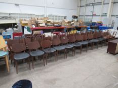 41x Dark Wood Leather Effect Chairs - previously stored outside