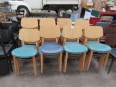 23x Beech Effect Light/Dark Blue Chairs - previously stored outside