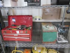 Contents of Shelf inc. toolbox, Hitchi grinder and Erbauer circular saw