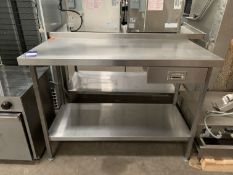 Two-Tier Stainless Steel Prep Table with Right Sided Drawer and Splashback