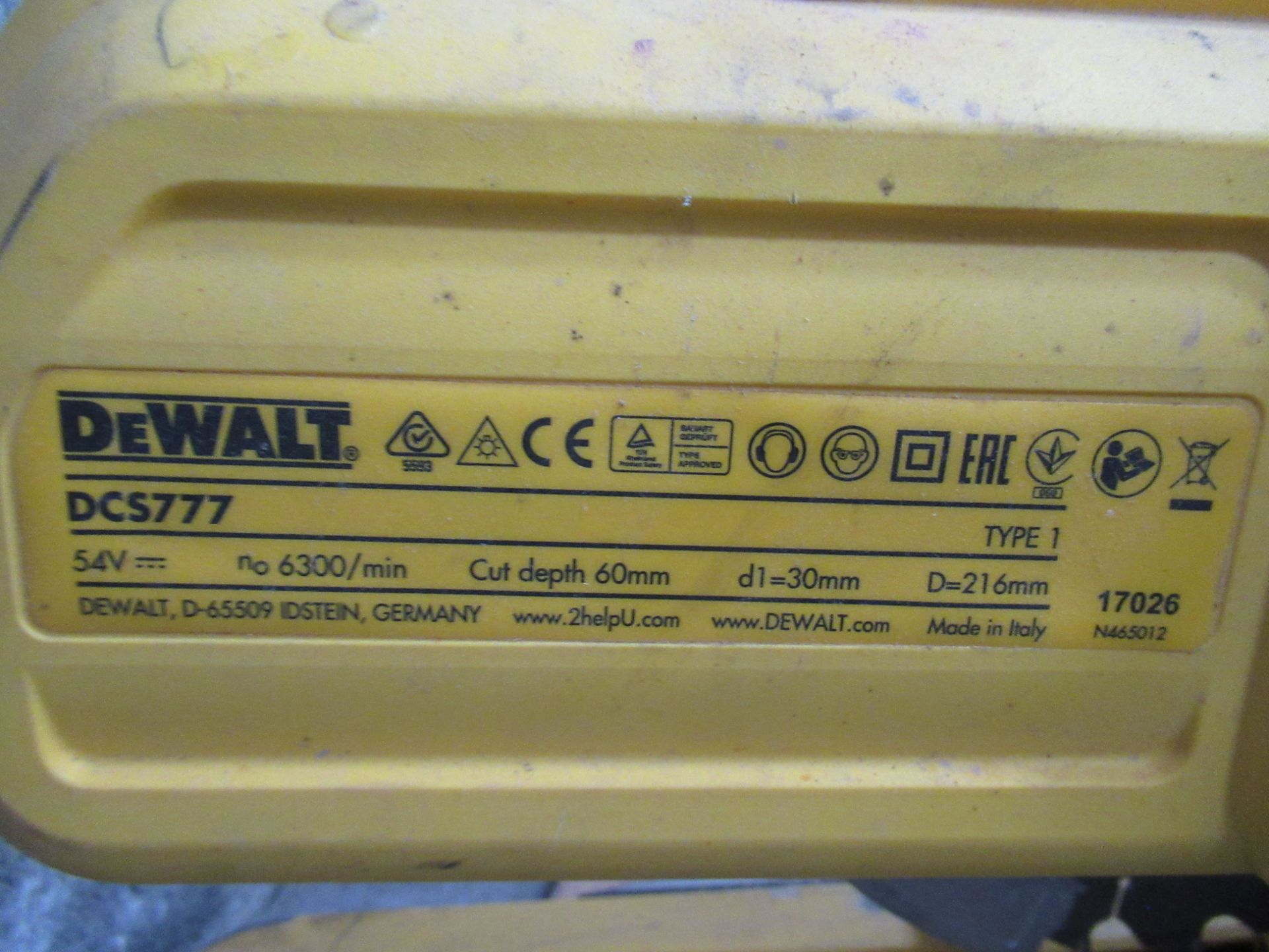 DeWalt DCS777 Battery Powered Mitre Saw - missing battery - Image 3 of 5
