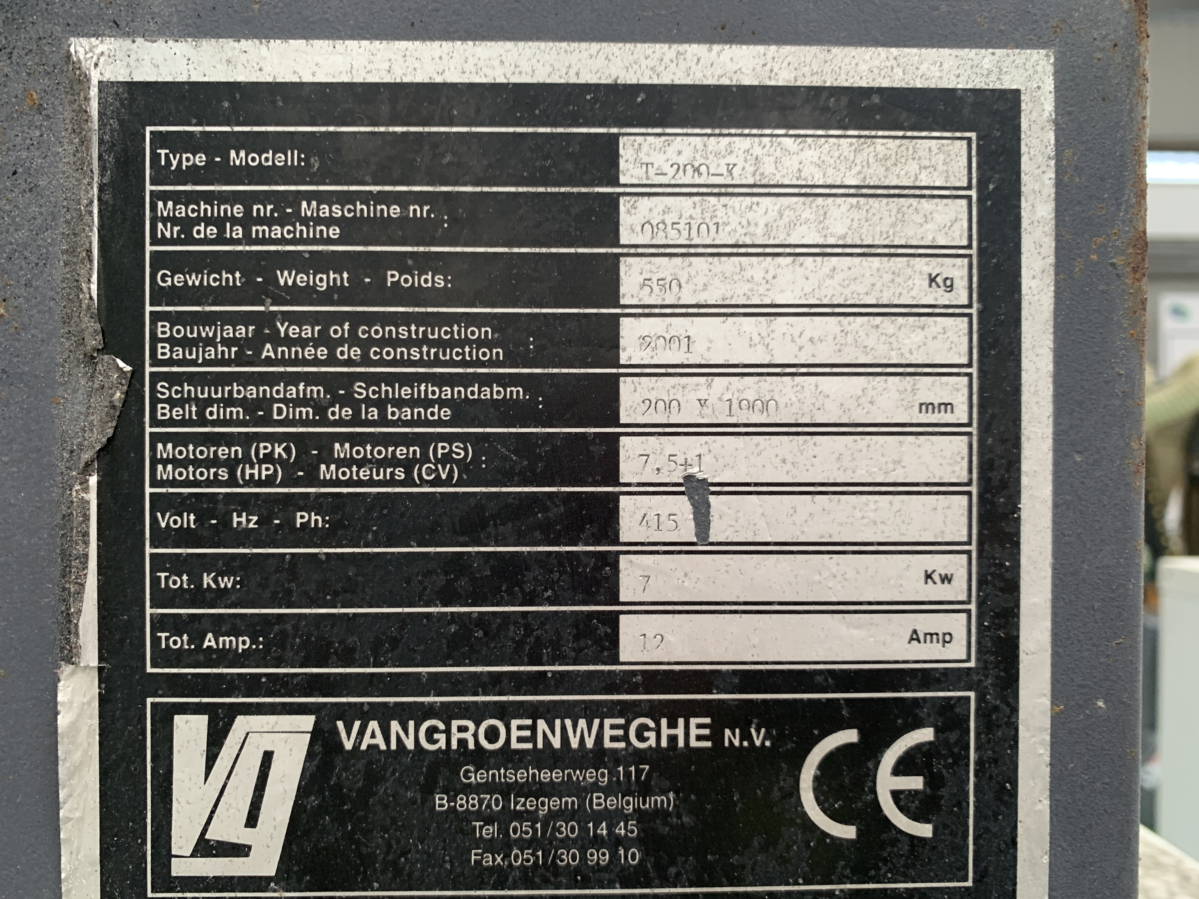 Vangroenweghe T-200-K Metalworking Linisher - Image 11 of 19