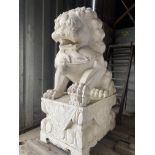 Pair of Large Marble Chinese Temple Lions - 5' 6" tall