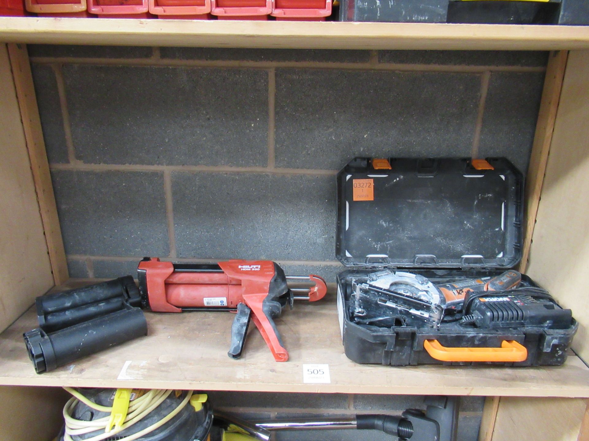A Hilti HDM330 together with a Worx 20V battery powered cutter/grinder