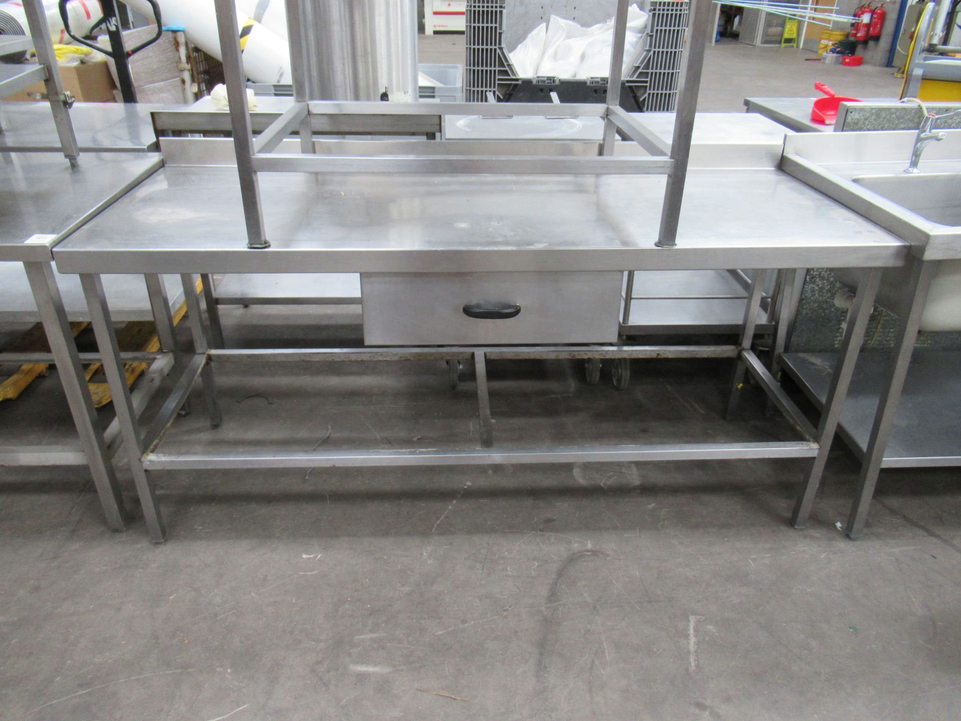 2x Stainless Steel Commercial Catering Prep Tables - one with splashback and single drawer - Image 4 of 7