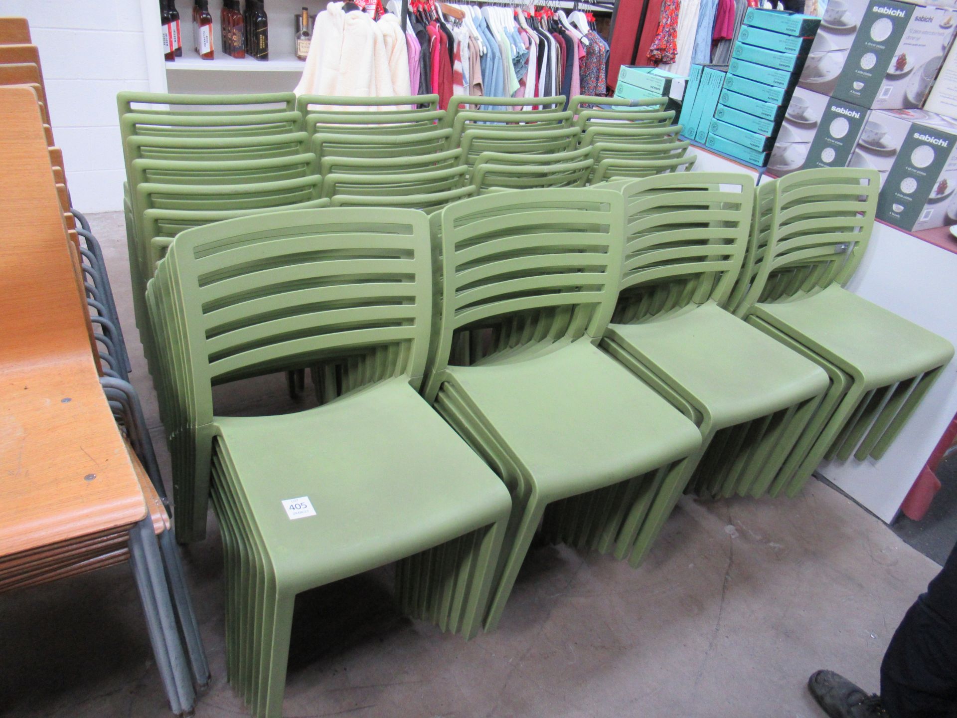 Qty of Green Plastic Stacking Chairs - Poor Condition - Some Broken