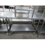Mobile Large Stainless Steel Commercial Catering Two-Tier Prep Table