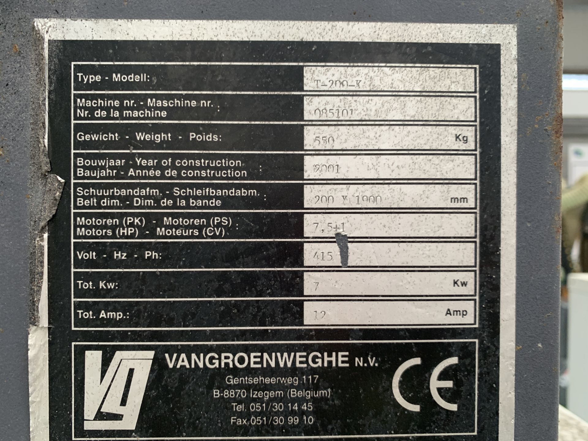 Vangroenweghe T-200-K Metalworking Linisher - Image 10 of 19
