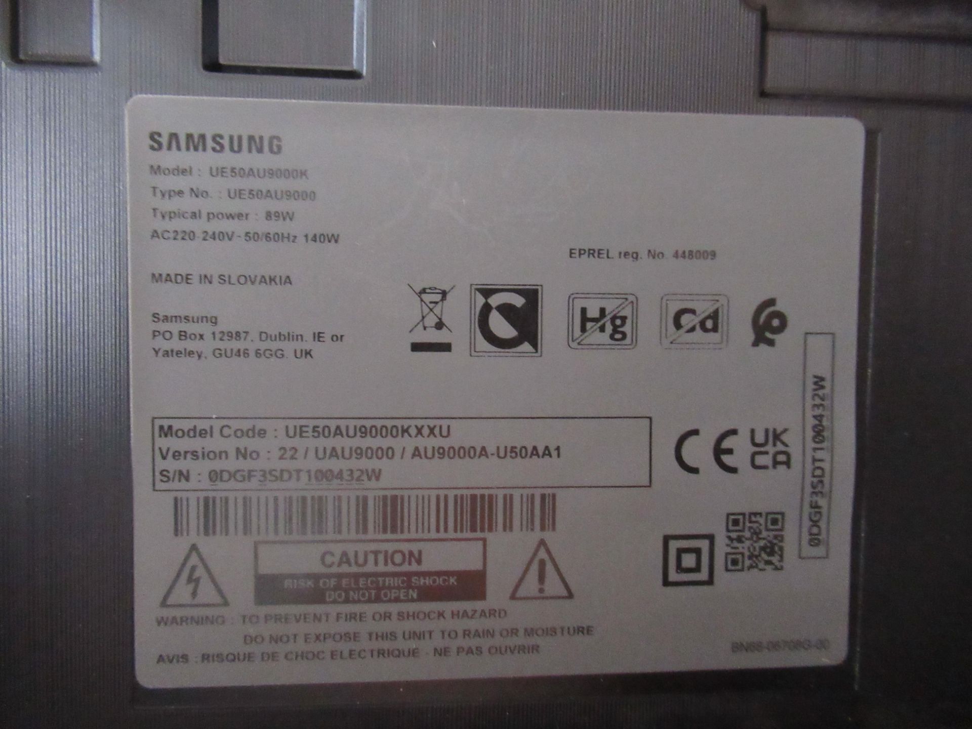 Samsung UE50AU9000K 50" Television - comes with remote, power cable and stand - Image 4 of 5