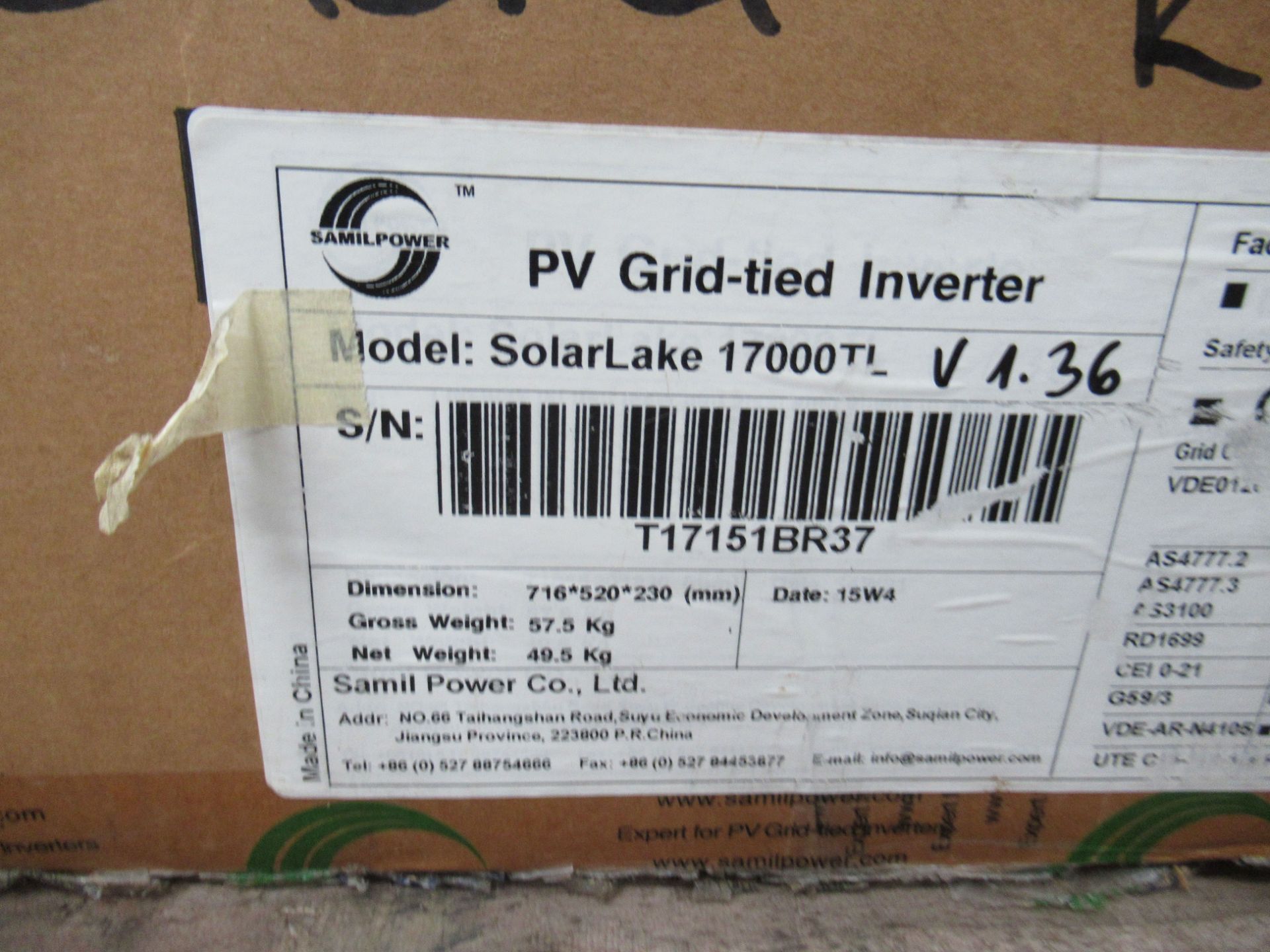 Samil Power Solarlake 17000TL Grid Inverter - Image 3 of 6