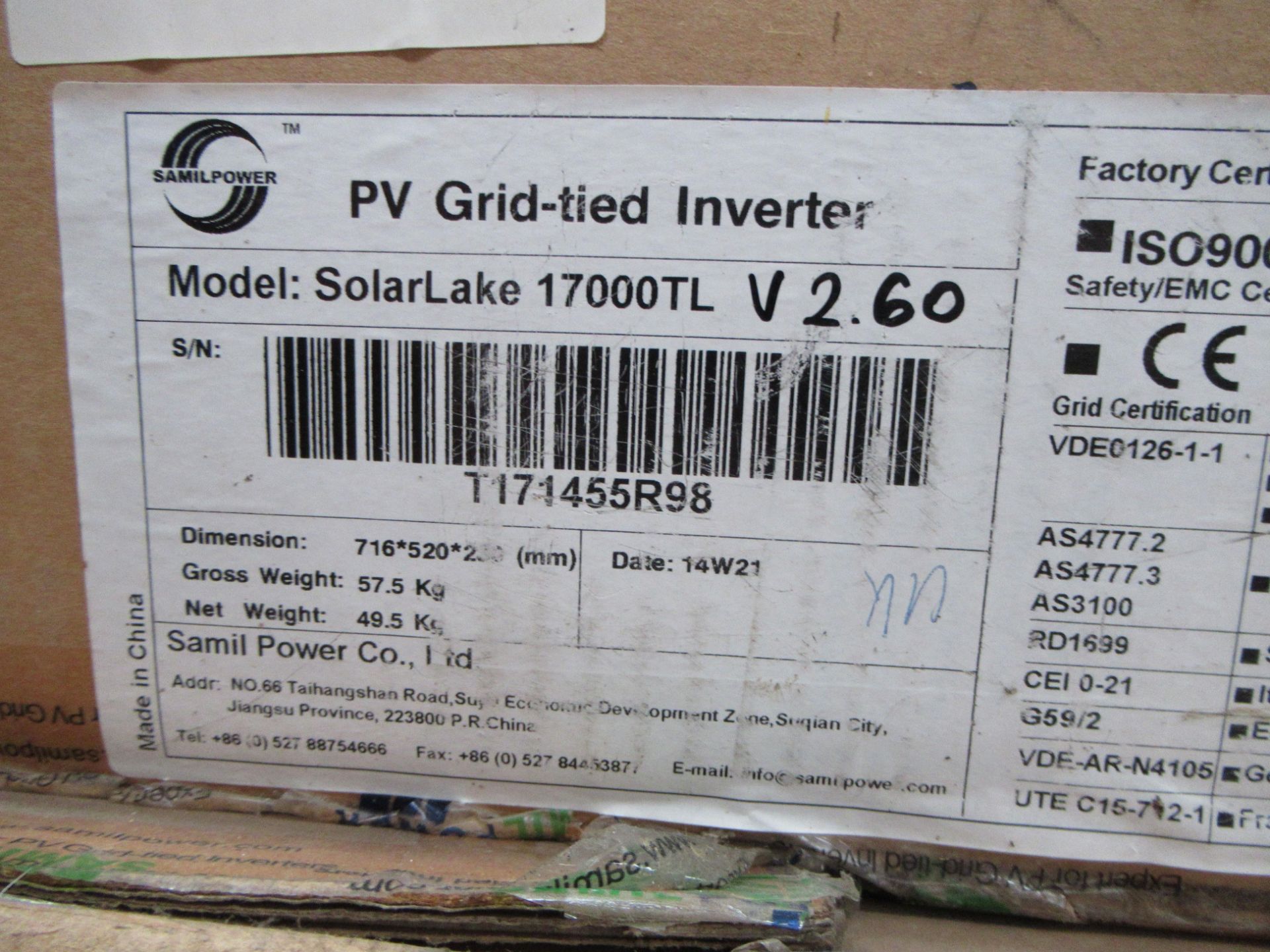 Samil Power Solarlake 17000TL Grid Inverter - Image 4 of 8