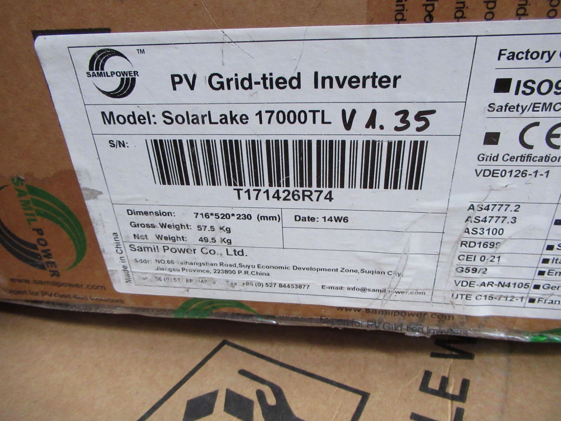 Samil Power Solarlake 17000TL Grid Inverter - Image 2 of 5