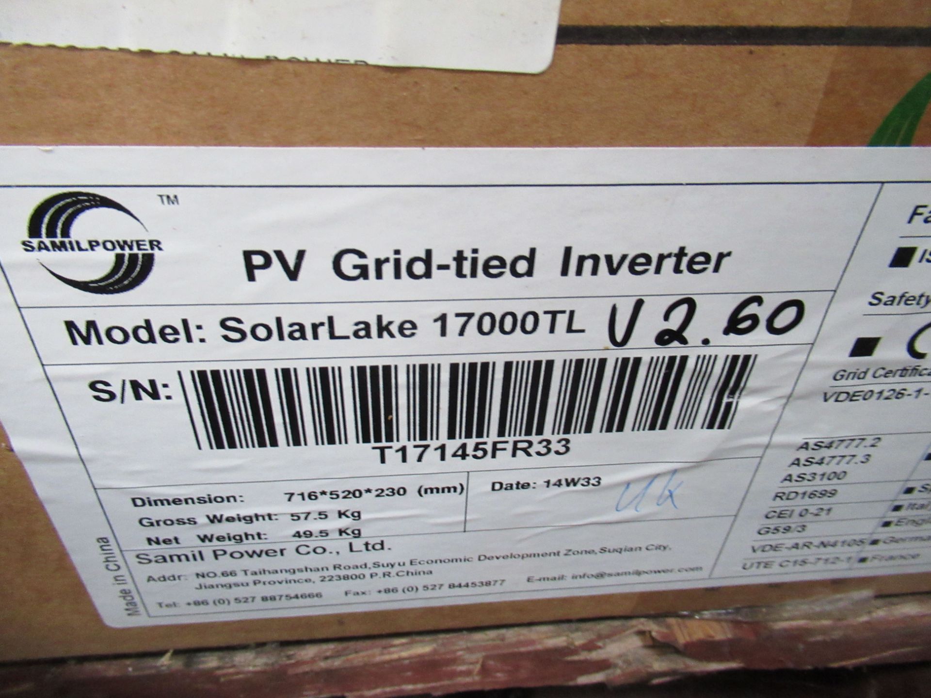 Samil Power Solarlake 17000TL Grid Inverter - Image 2 of 5