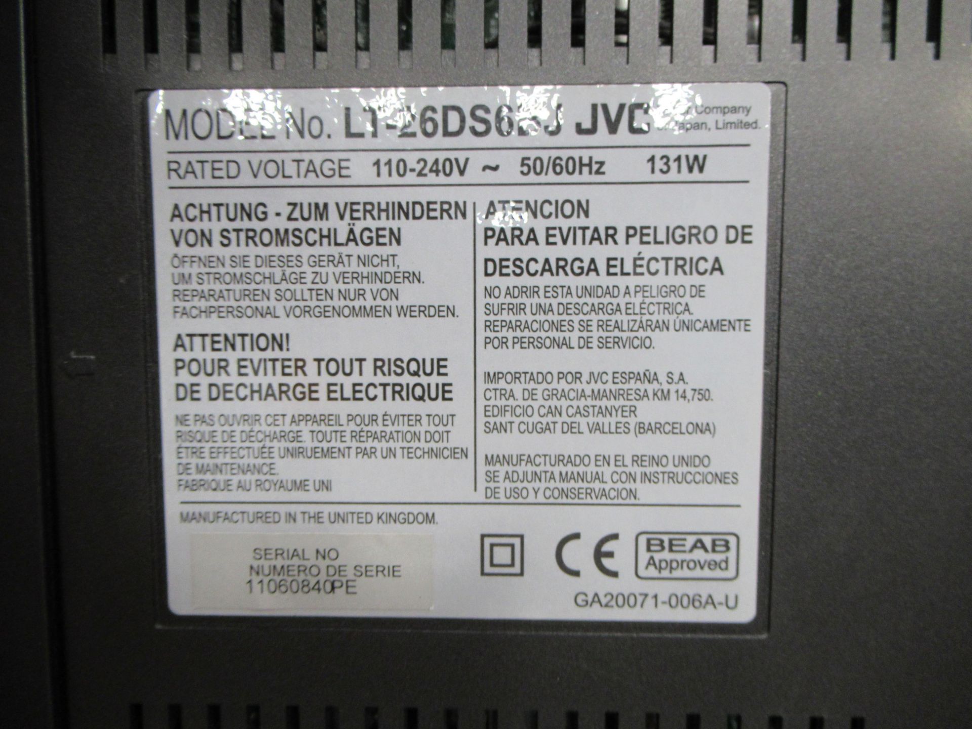 JVC LT-26DS6BJ 26" Television with remote and power cable - Image 3 of 5