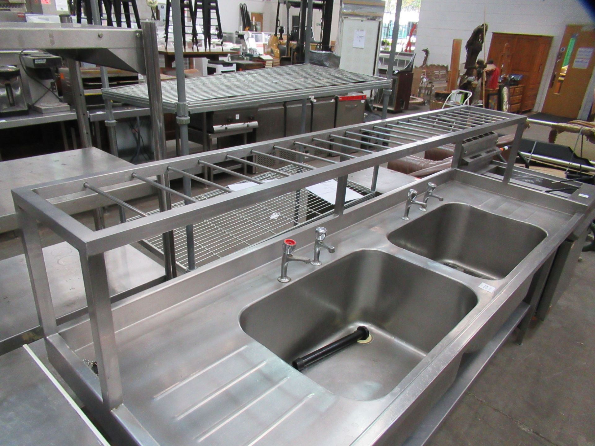 Large Stainless Steel Double Basin Sink Unit With Welded Rack & Under Tier - Image 2 of 4