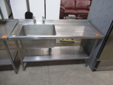 Stainless Steel Single Basin Sink with splashback & under tier (1500 x 600 x 950mm)