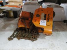 A Kito Corp 1/2 Ton Block & Tackle Complete with Beam Roller - see photos