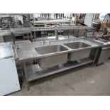 Large Stainless Steel Double Basin Sink Unit With Welded Rack & Under Tier