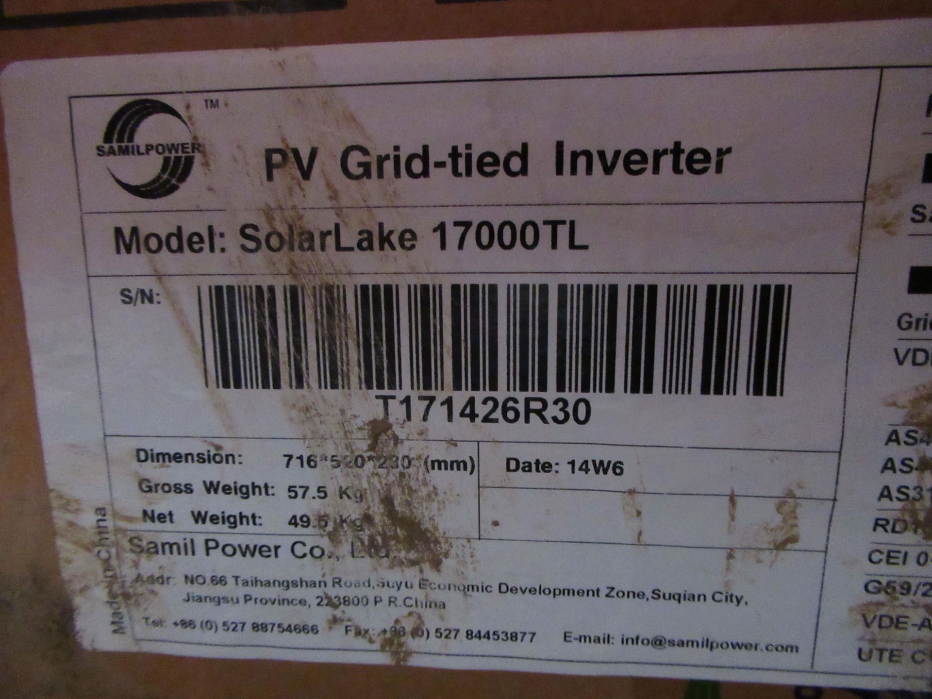 Samil Power Solarlake 17000TL Grid Inverter - Image 2 of 7