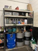 Two Storage Racks & Contents - Oils, Automotive Chemicals, 2 Barrel Pumps etc