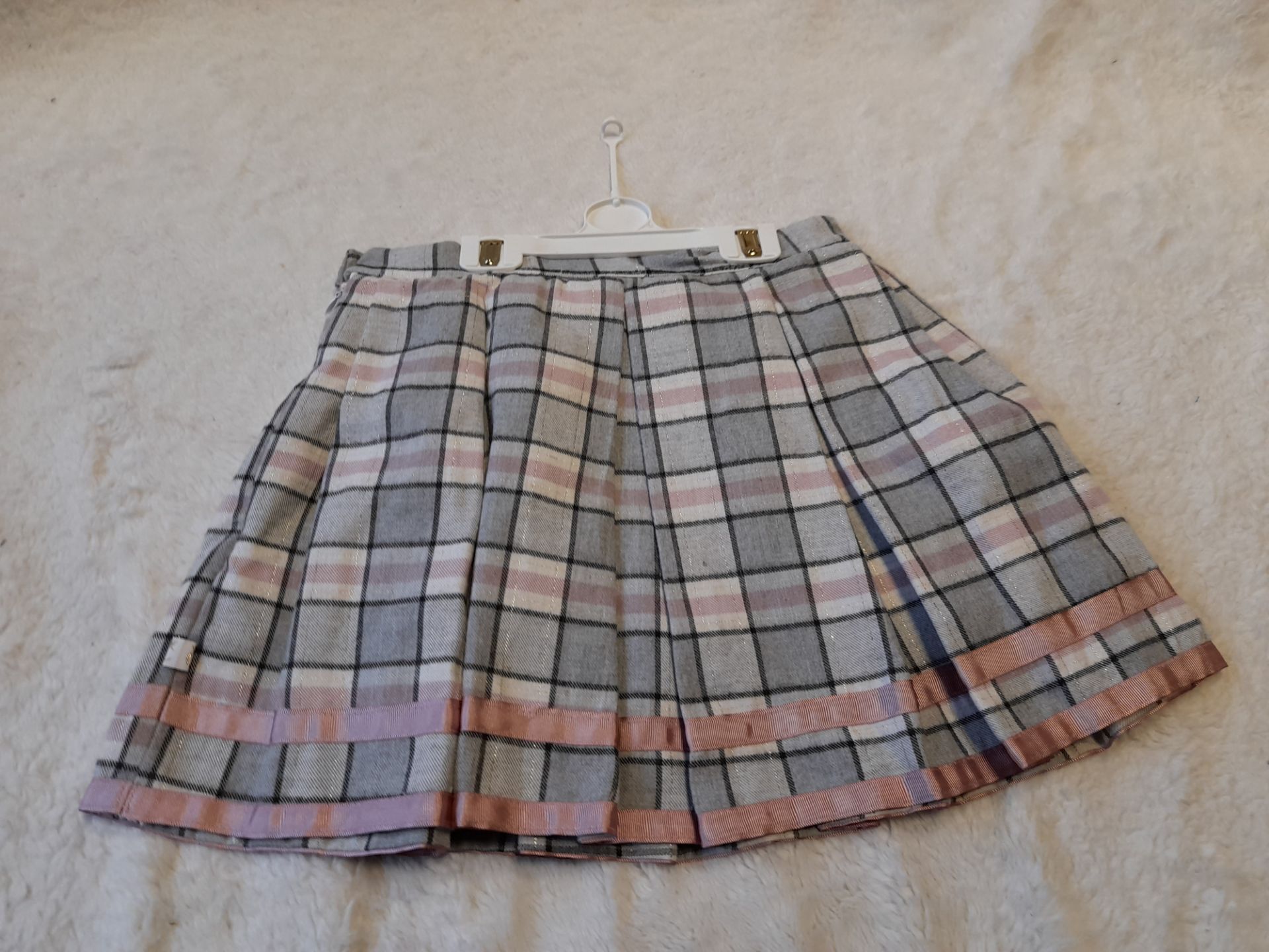 Caramelo Kids Pink & Grey Checked Skirt with White - Image 3 of 5