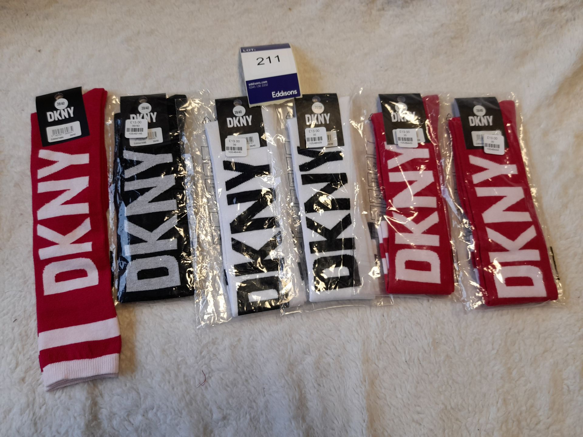 6 x Pairs of DKNY Knee High Socks in black, white - Image 2 of 3