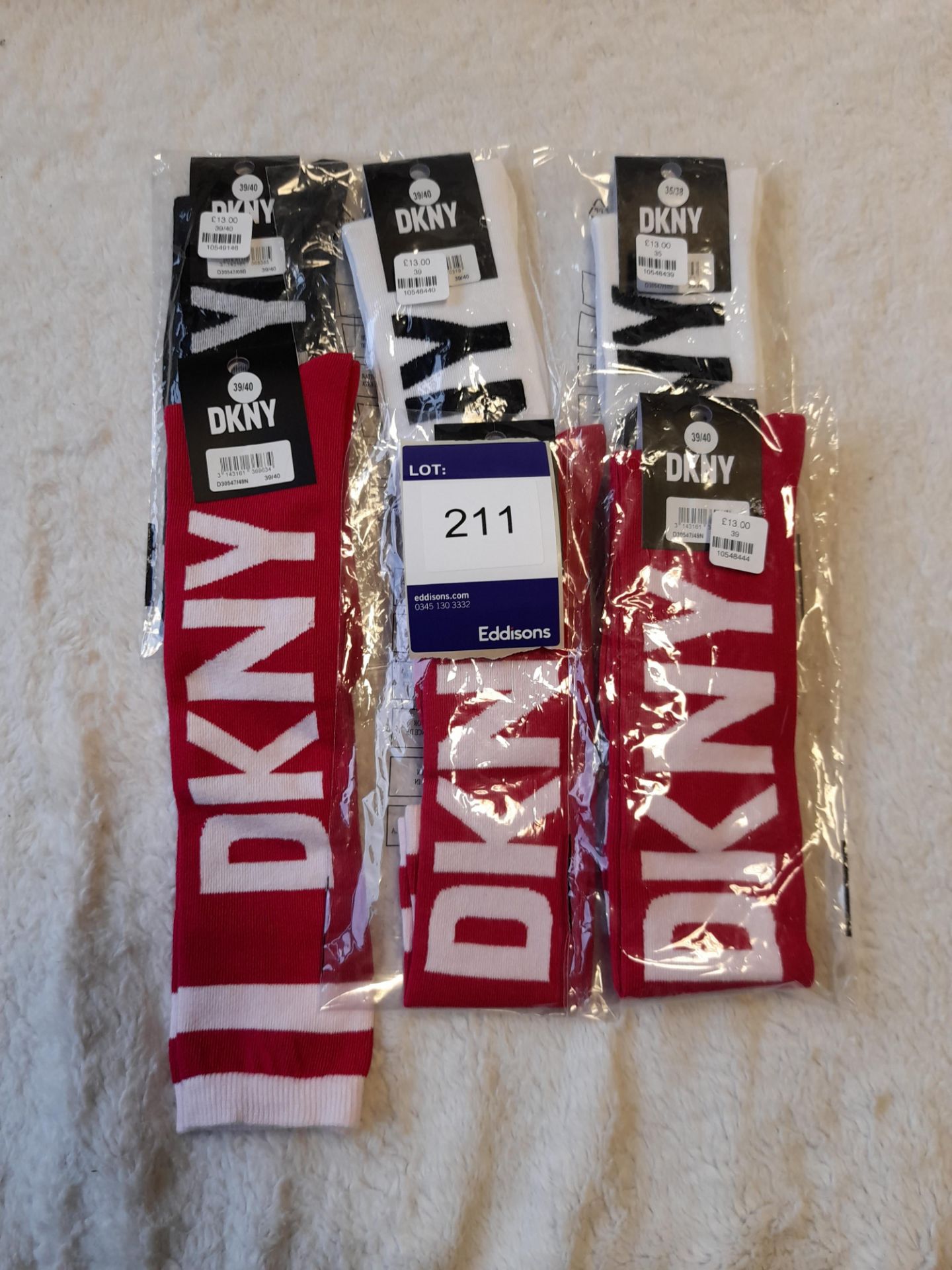 6 x Pairs of DKNY Knee High Socks in black, white
