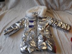 Caramelo Kids Silver Hooded Coat, with fur trim, A