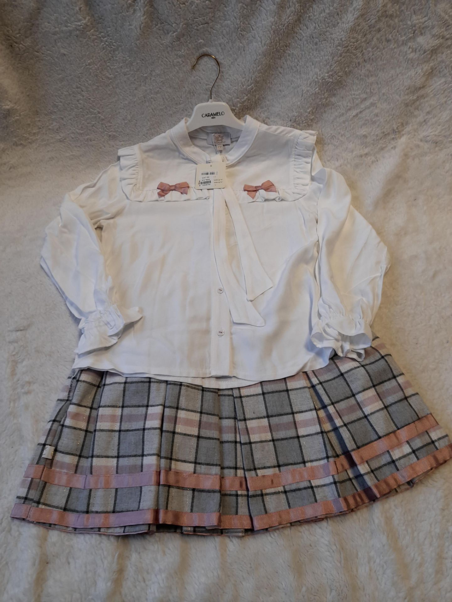 Caramelo Kids Pink & Grey Checked Skirt with White - Image 2 of 5
