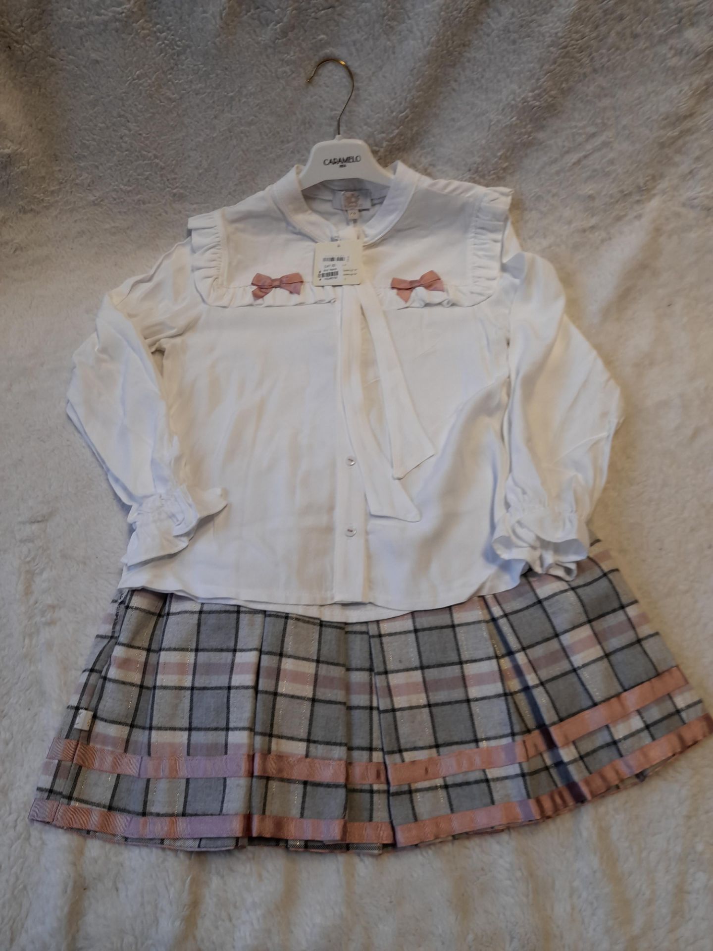 Caramelo Kids Pink & Grey Checked Skirt with White
