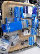 Qty of Shimano equipment including brake pads, cleat sets, disc brake mount adapters- total approx.