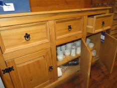 Stripped Pine 3 Door/3Drawer Sideboard 1.33 x 0.43 x 0.8m and contents inc Crockery and Cutlery
