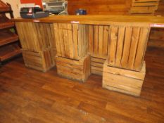 Service Counter made from wood block worktop and wooden crates. 2.3 x 0.6 x 0.94m High and 7 x Furth
