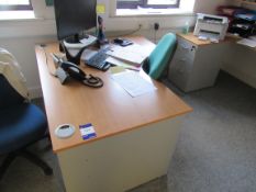 Light oak effect ergonomic desk with upholstered office chair