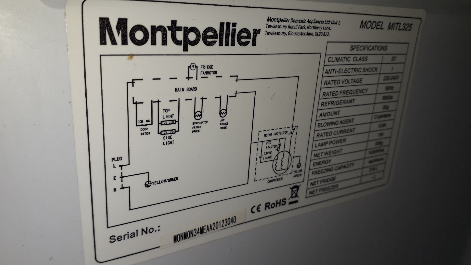 Montpellier MITL325 Tall integrated 316ltr Larder Fridge, serial number MONMON34MEAA 20123040 - Image 3 of 3