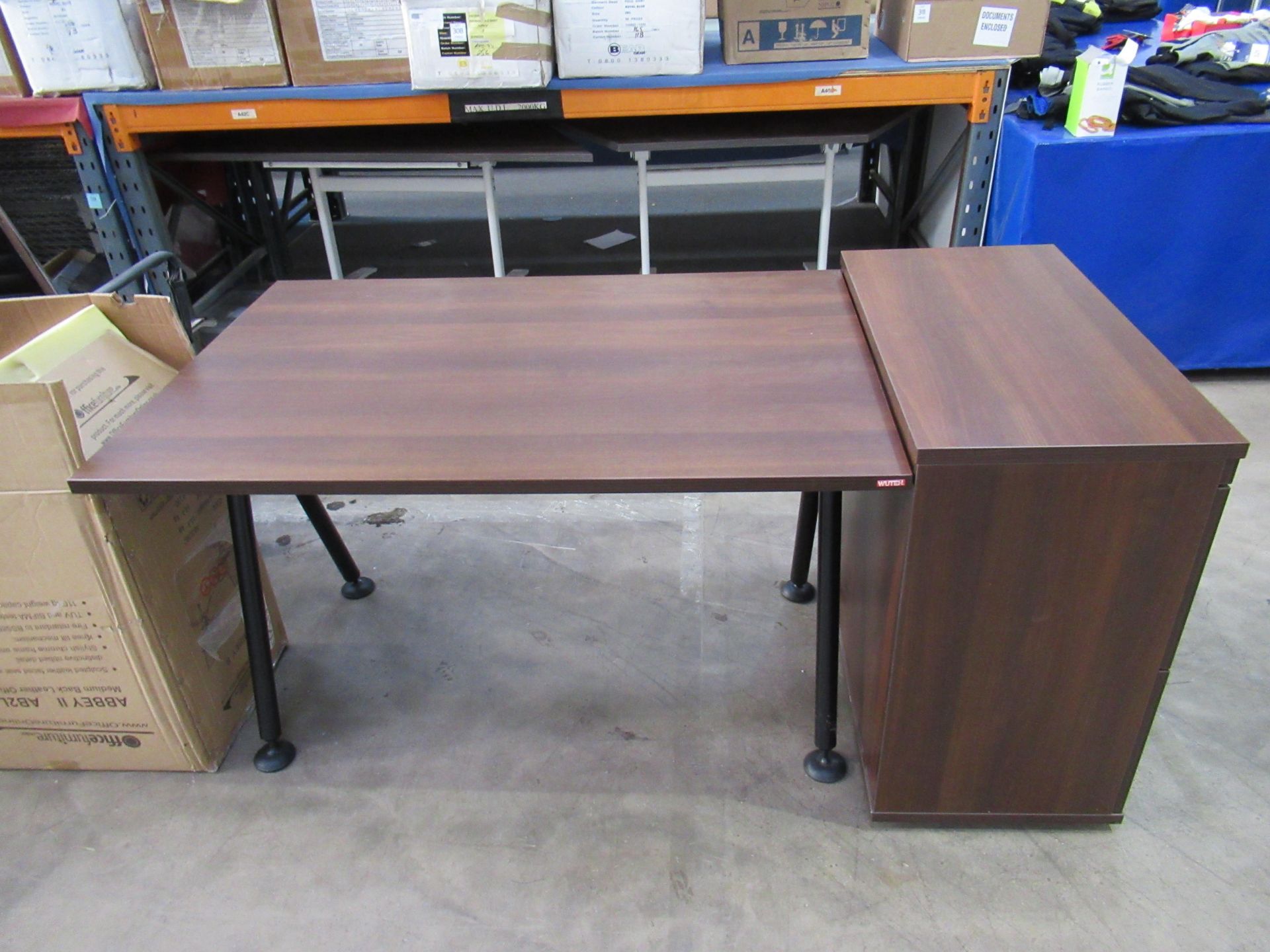 Wutech Brown Desk (H740mm, W1200mm, D800mm) and matching two drawer cabinet (H790 x W800mm x D420mm)