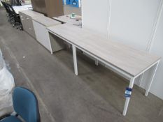 Four piece Wutech office suite comprising of 2 standard desks/tables (H730mm, W1200mm, D600mm), a ta