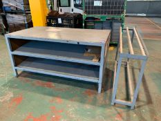 2 Metal Benches and Gravity Roller Table