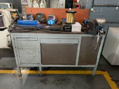 2x Steel Work Benches and Double Door Cabinet.