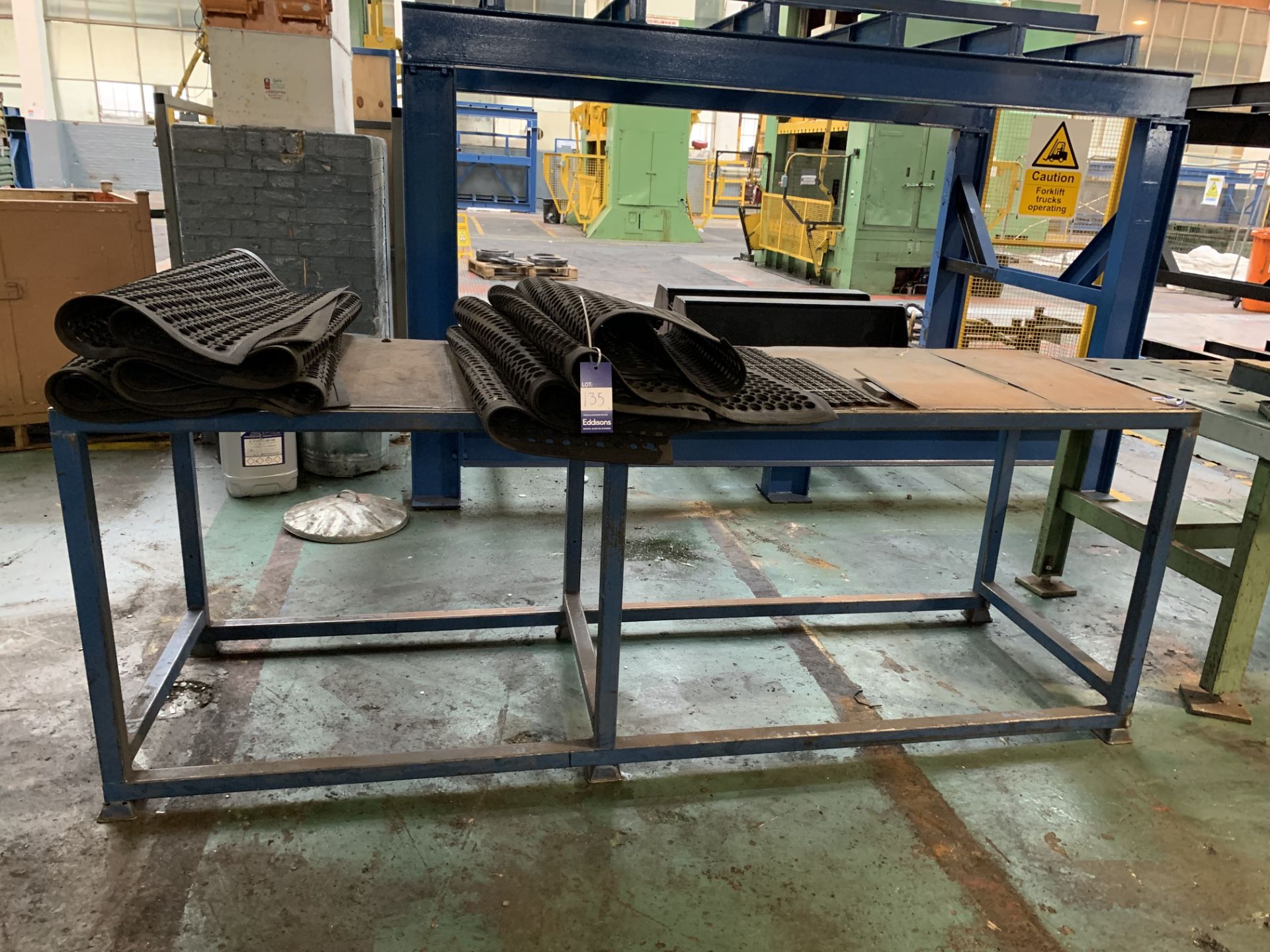 7x Machine Rubber Mats and Steel Fabricated Work Bench.